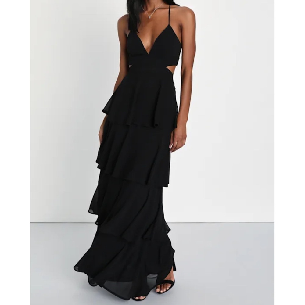 Lulu's Black Tiered Ruffle Maxi Dress